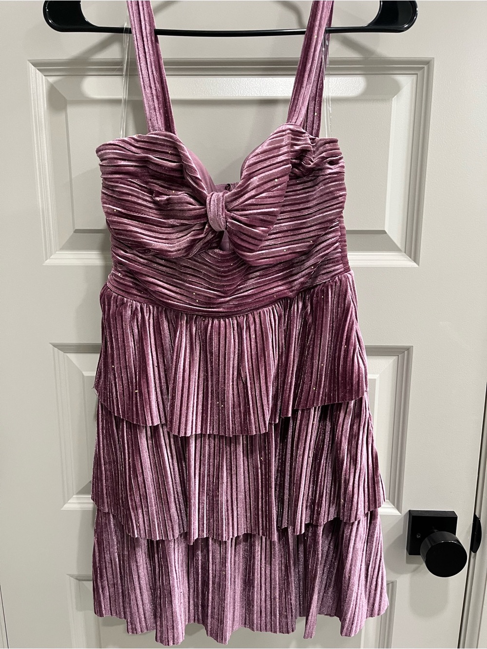Honey and Rosie Dusty Rose Velvet Bow-Tier Mini Dress HOCO